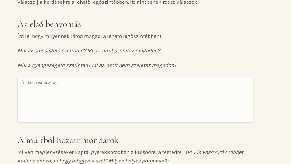 Munkafüzet oldal: kitölthető önreflexiós feladat