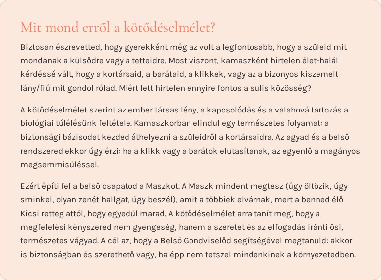 Munkafüzet oldal: kötődéselméleti magyarázat